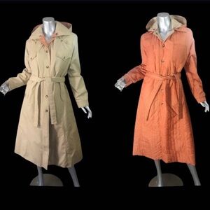Jerold Jrs Vintage Trench Coat Jacket Reversible Orange Quilted & Beige Long